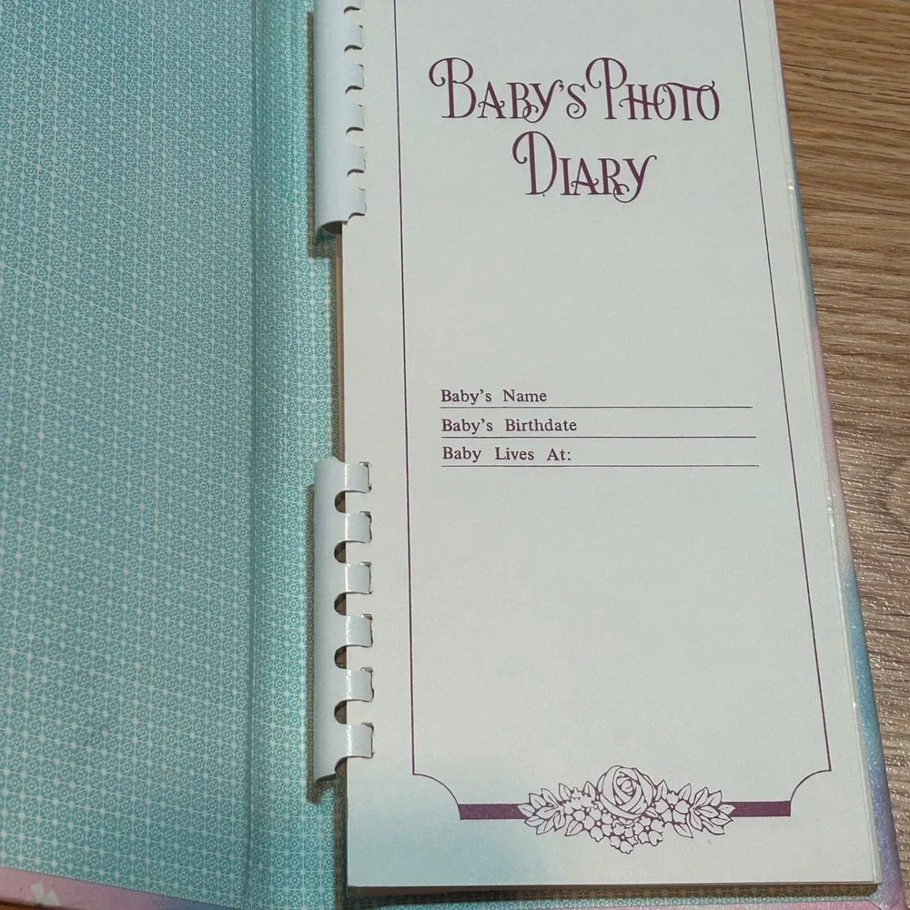 Vintage Baby Photo Diary Unused Memory Book Mid Century Floral Pink Blue